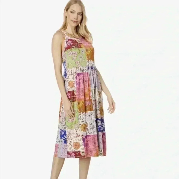 JOHNNY WAS Sleeveless Cosmo Easy Fit Tea Length Dress